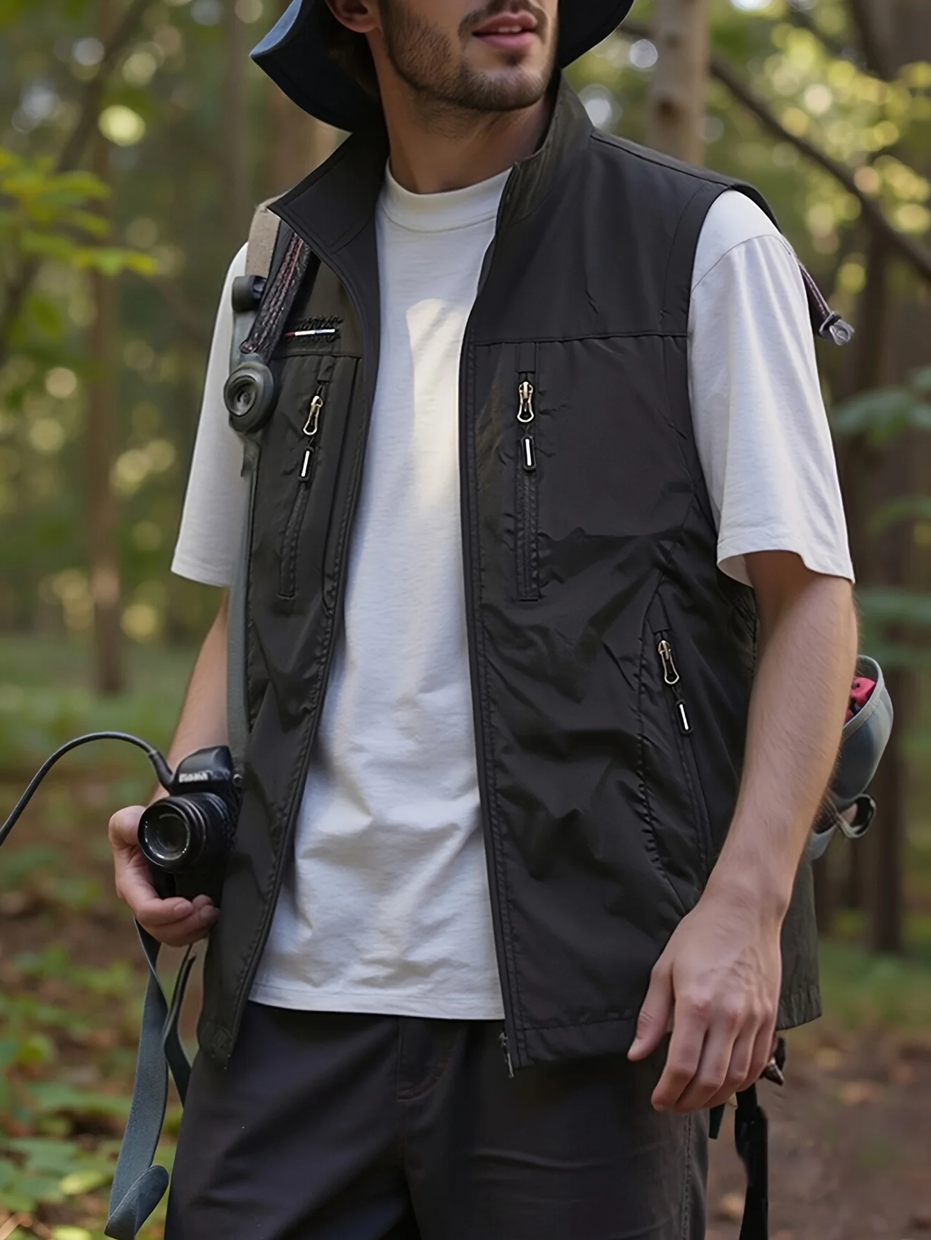 Sommerliche Herren-Freizeitweste in Uni-Farbe mit mehreren Taschen, Fotografie-Freizeitweste, Angelweste, Herren-Outdoor-Arbeitskleidung – Detail 10