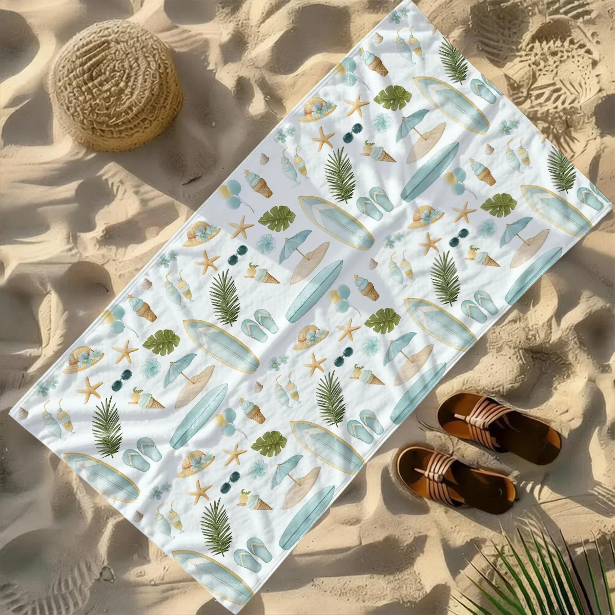 

1pc Coastal Vacation Beach Towel-Oversized, Absorbent Microfiber, Quick Dry, Ideal for Travel, Swimming, Surfing Bath Towel