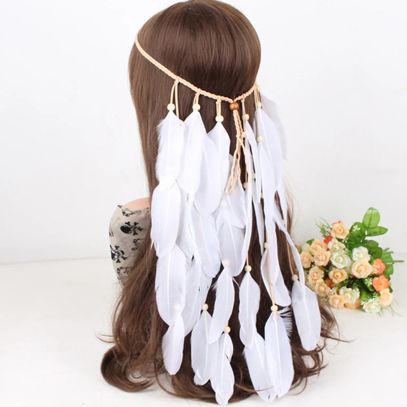 1Pcs Boho Indian Feather Headband Headdress Hair Rope Headwear Tribal Hippie Party Hair Accessories Tassel Headband For Women