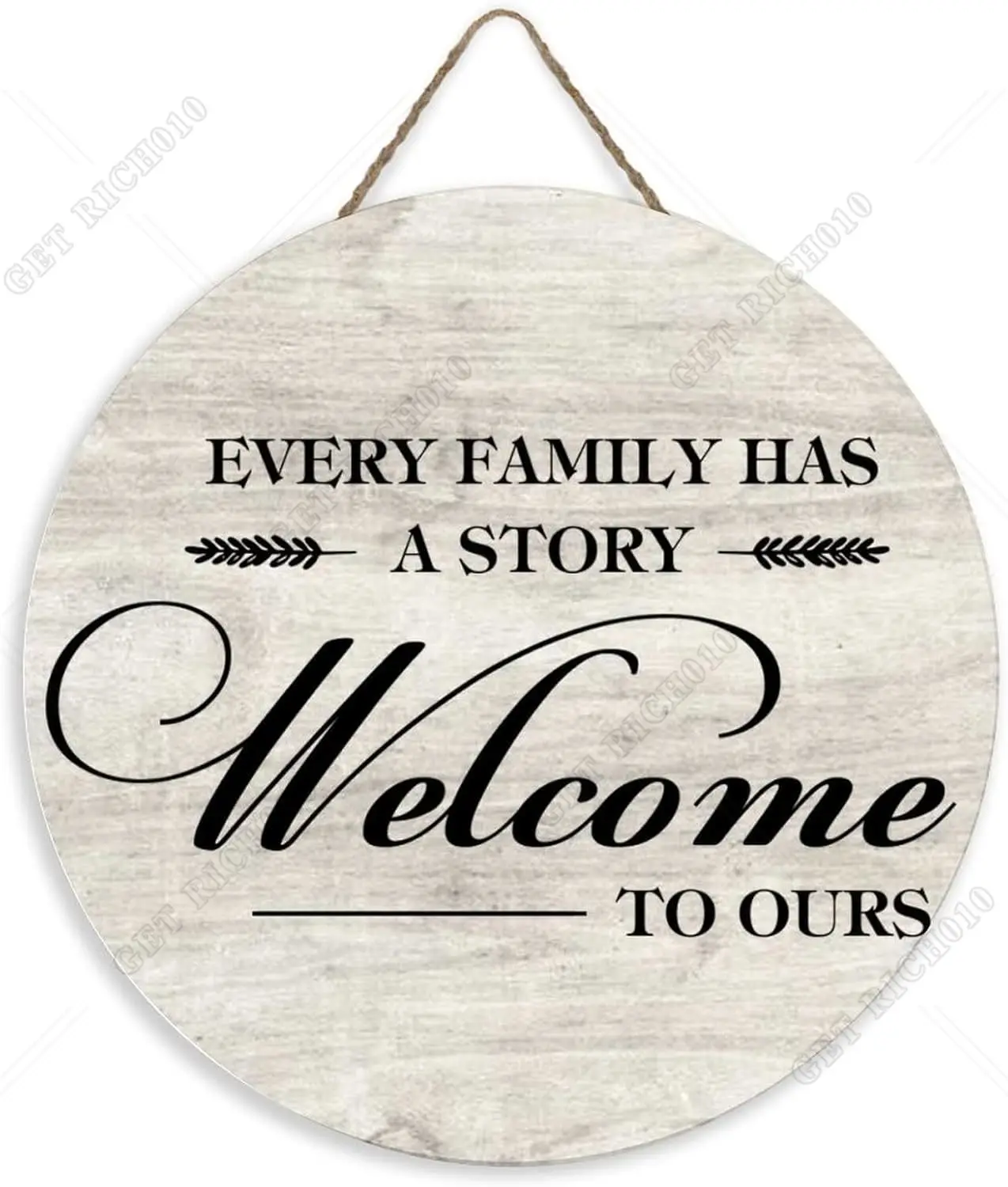 

Every Family Has A Story Welcome To Ours Round Wood Sign Inspirational Rustic Wall Sign Plaque for Front Door Entryway 12in