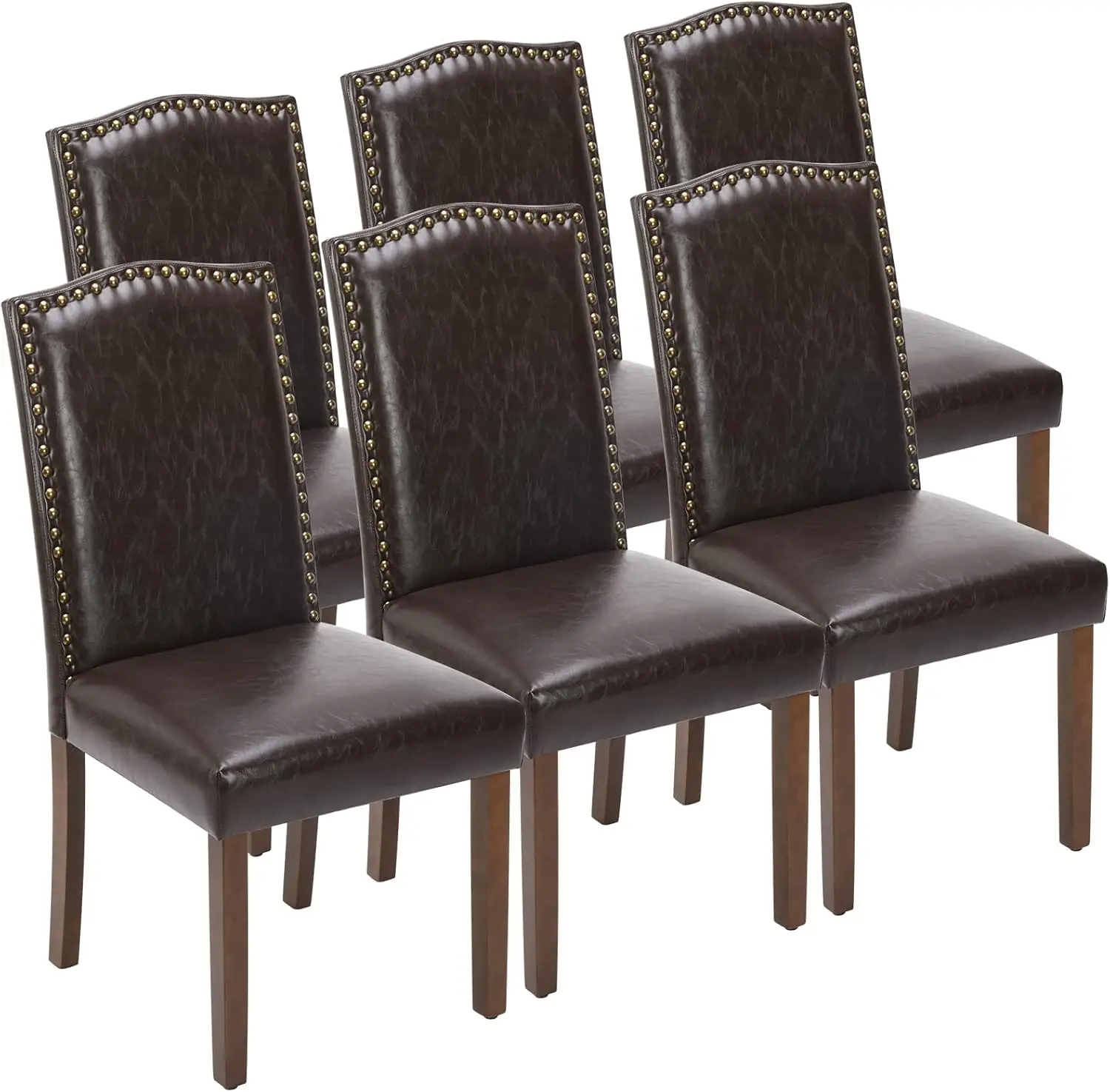 Dumos Upholstered Dining Chairs Set Of 6, Modern Upholstered Leather Dining Room Chair With Nailhead Trim And Wood Legs,