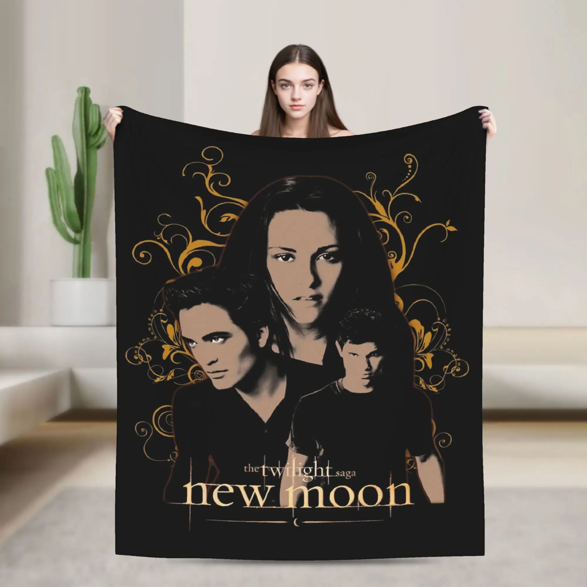 Twilight Movie New Moon Edward Bella Jacob Black Blanket Flannel Print  Soft Throw Blanket for Bedding Bedroom Bedspreads
