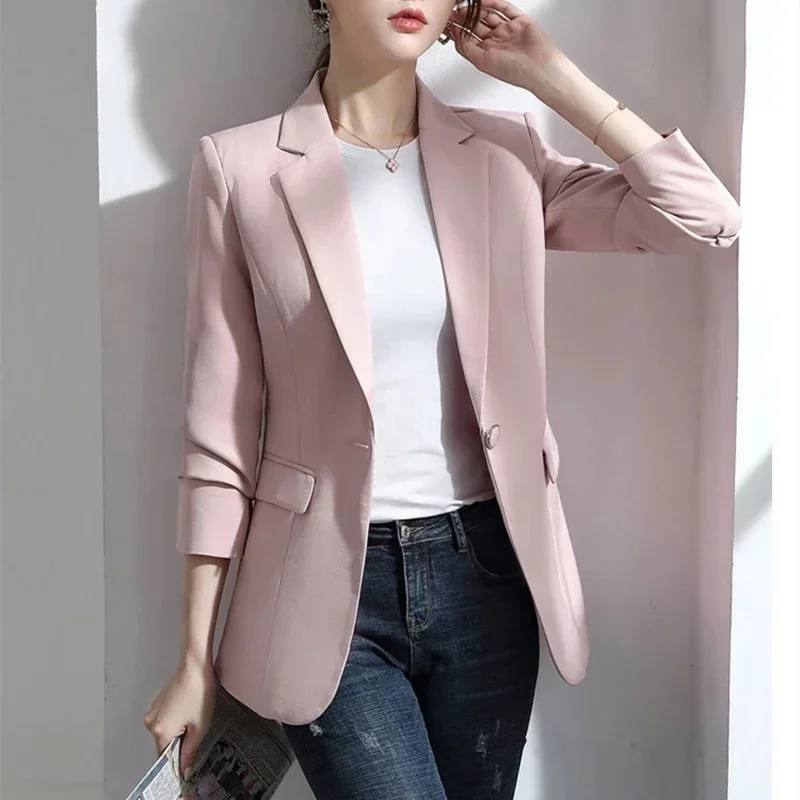 Pop Pop Women Blazer Korea Casual Slim Blazers Jackets Work Coat Outerwear Fashion Spring Autumn Career Female Jacket Office Lad