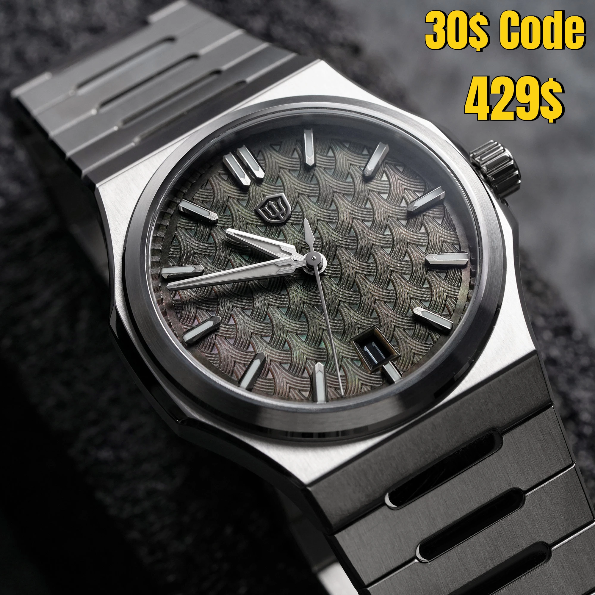 Watchdives WDC0001 PREMIER 39mm Automatic Watch Miyota 9015 Forest MOP Dial Sapphire Crystal 100M Stainless Steel Bracelet