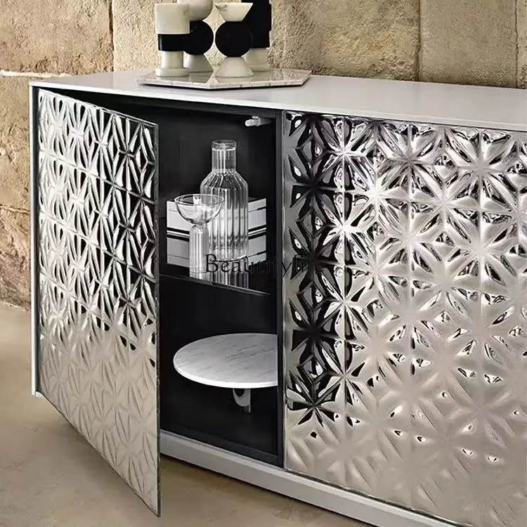 Italian light luxury solid wood TV cabinet high-end storage wall storage cabinet