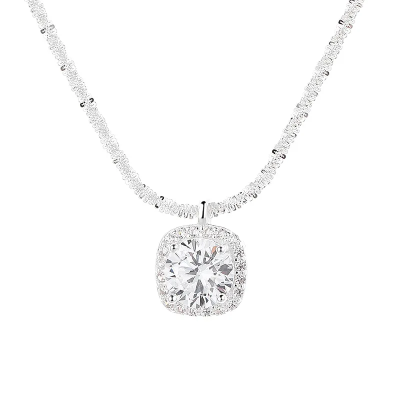 

Ювелирные изделия из стерлингового серебра S925, мерцающее ожерелье со сверкающим цирконом для женщин — простая и нишевая квадратная цепочка на ключицу с сахаром