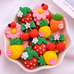 Serie de fresas, cereza, rábano y piña de dibujos animados de resina, piezas de manicura de espalda plana, adornos para lazos para el cabello, 10 piezas