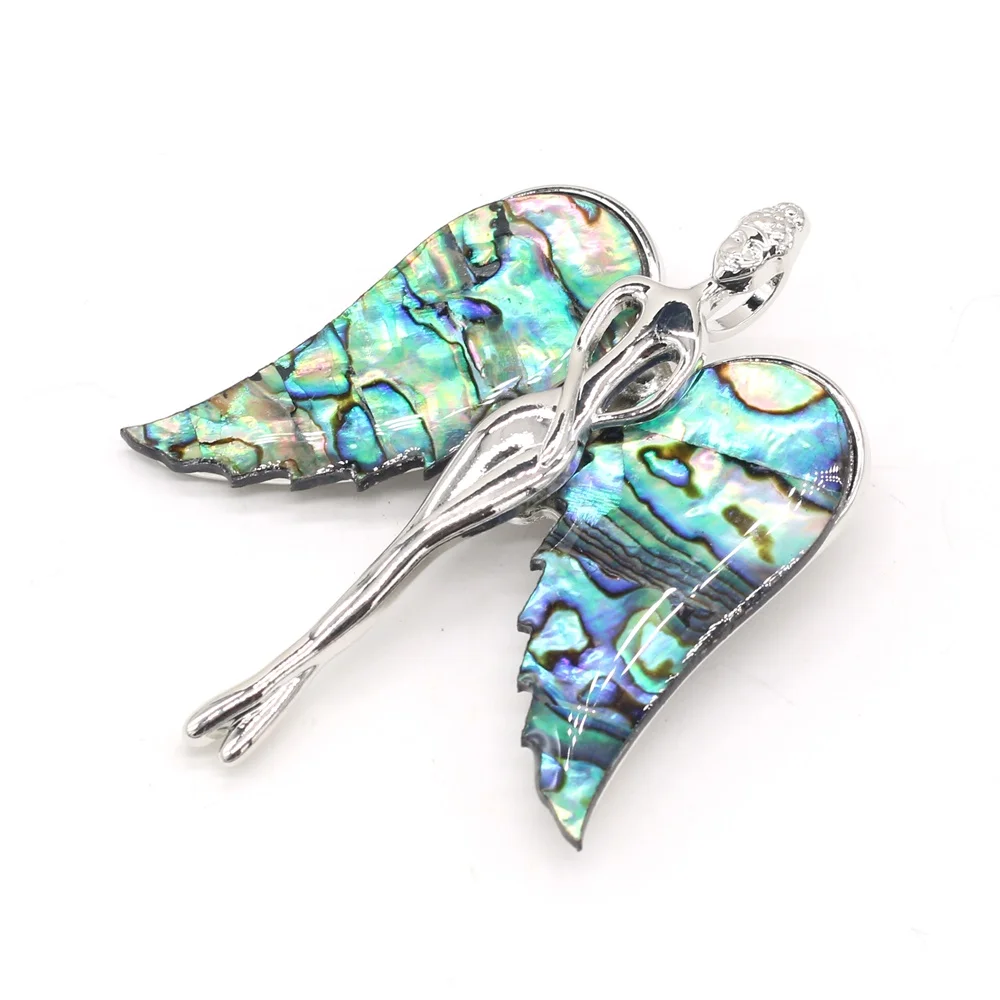 Natural Abalone Shell Lady Brooches Angel Shape Metal Alloy Pins for Women DIY Necklace Dress Coat Accessories Jewelry Gifts
