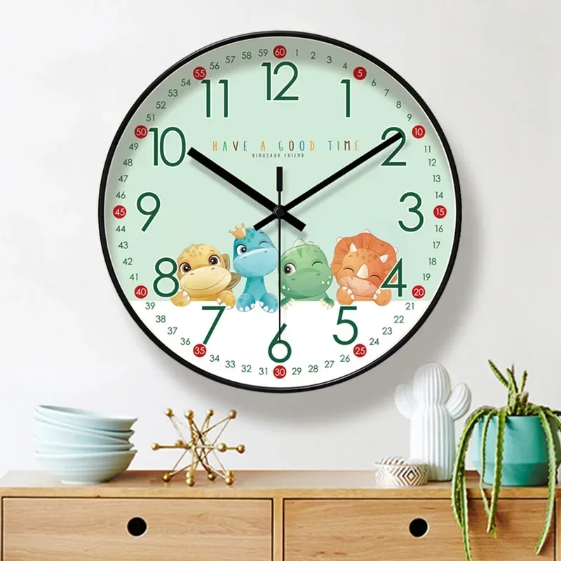 2025 New 10/12/14-inch Cartoon Dinosaur Wall Clock Modern Design Living Room Early Education Fashion Home Silent Quartz Clock