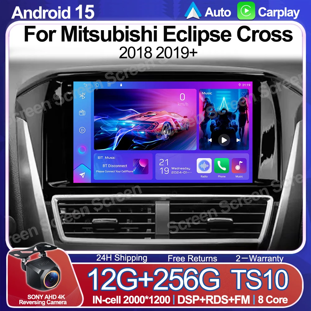 Radio de coche Andorid 15 Carplay Auto para Mitsubishi Eclipse Cross 2018 2019 + reproductor de vídeo navegación WiFi Multimedia GPS 2din estéreo