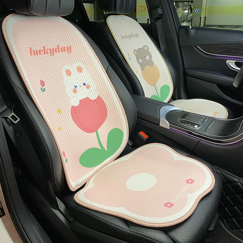 Creative New  Cartoon Tulip Bear Rabbit Four Seasons Universal 3D Breathable Mesh Rear Far Cushion  Car Seat Cover