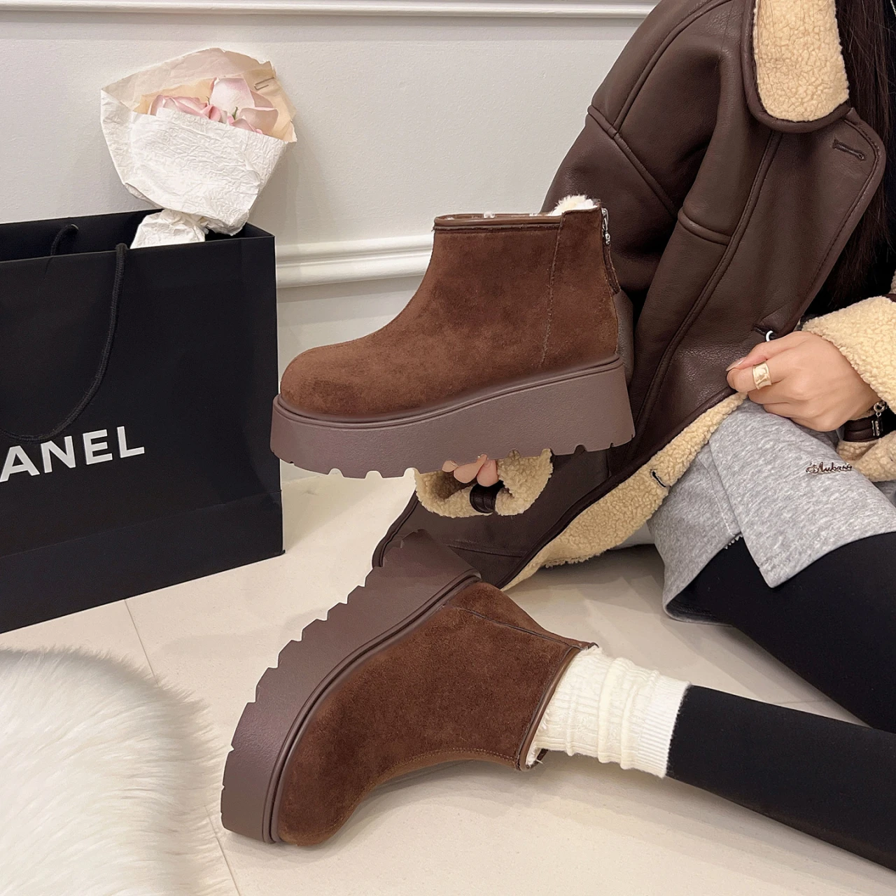 

2025 Winter New Women's Platform Heeled Snow Boots - Fleece Lined Thick Warm Ankle Boots