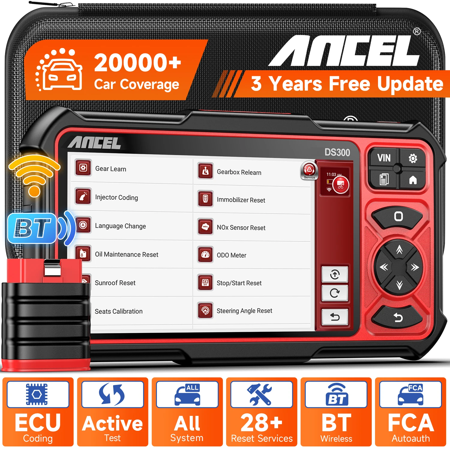 ANCEL DS300 BT OBD2 Scanner Active Test ECU Coding A/F Adjust 28 Reset Car Diagnostic Tool CANFD Lifetime Free Update