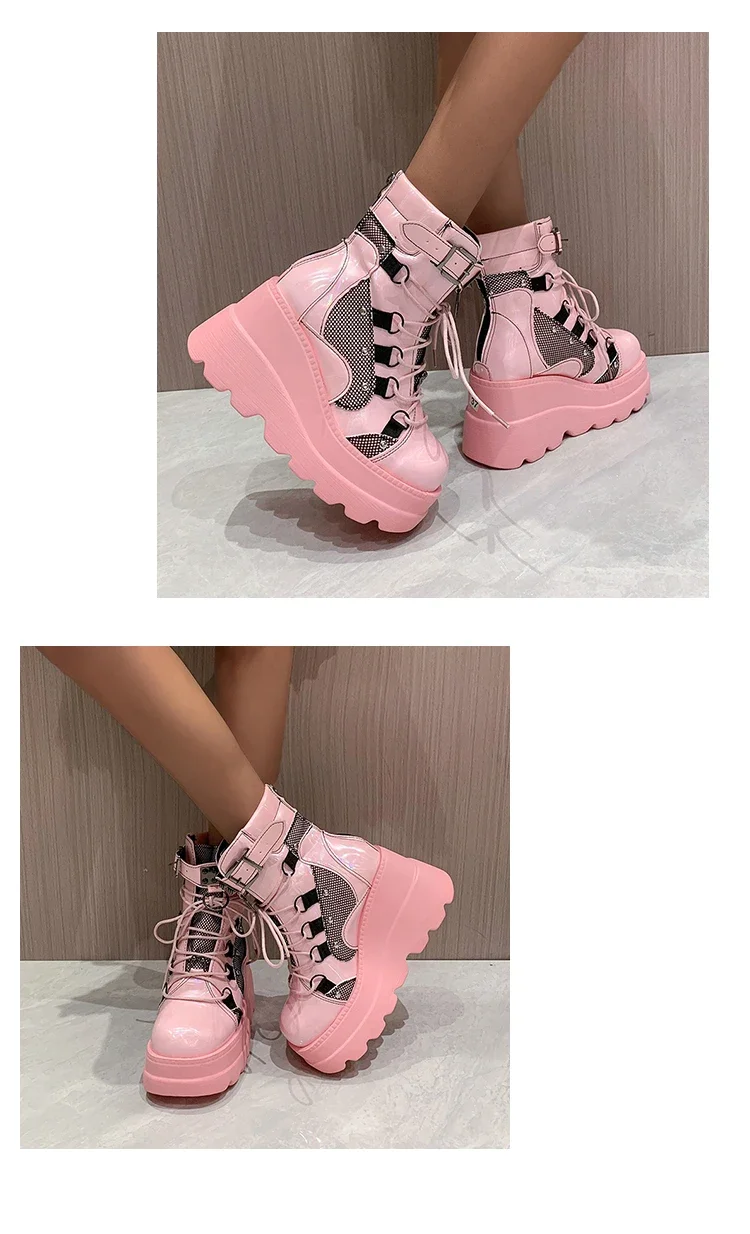 Damenstiefel 2024, Herbst-Damen-Stiefeletten, Plateau-Keile, hohe Absätze, kurze Stiefel, neues Modedesign, Reißverschluss, Cosplay-Schuhe der Frauen – Detail 12