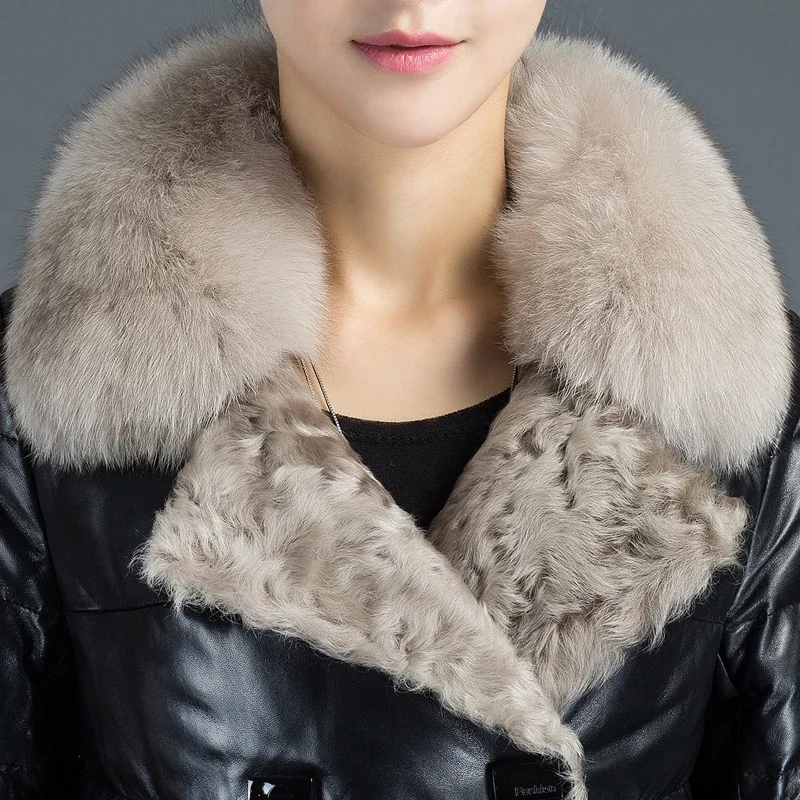 AYUNSUE 100% Real Sheepskin Coat Female Mink Fur Collar Down Jacket 2020 Winter Jacket Women Genuine Leather Jackets 4xl MY3672