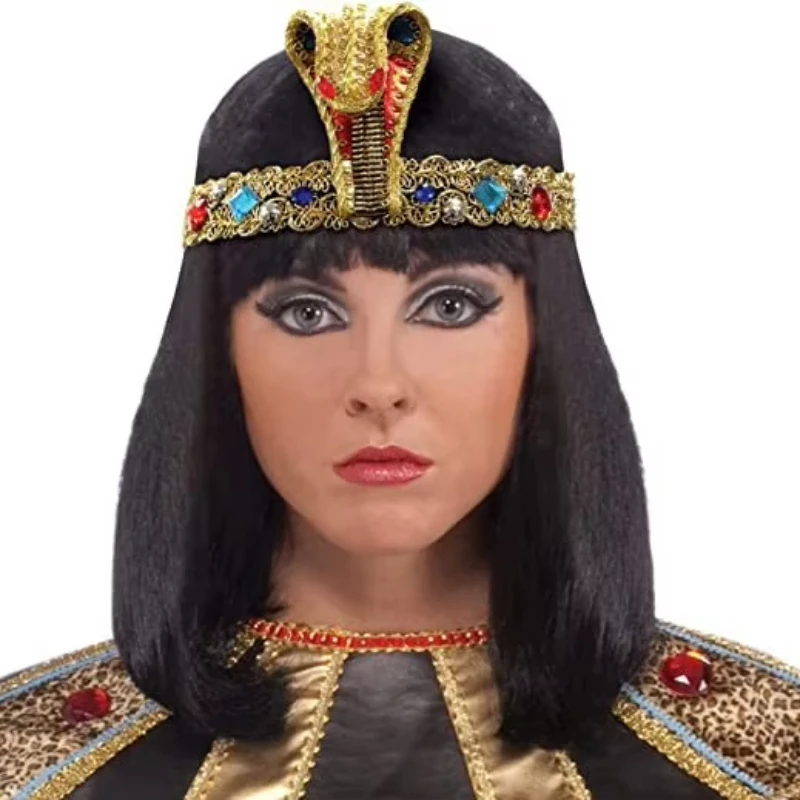 غطاء رأس ماسي للهالوين كليوباترا ذهبي وأحجار كريمة على شكل رأس الأفعى غطاء رأس للحفلات إكسسوار غطاء رأس على شكل ثعبان