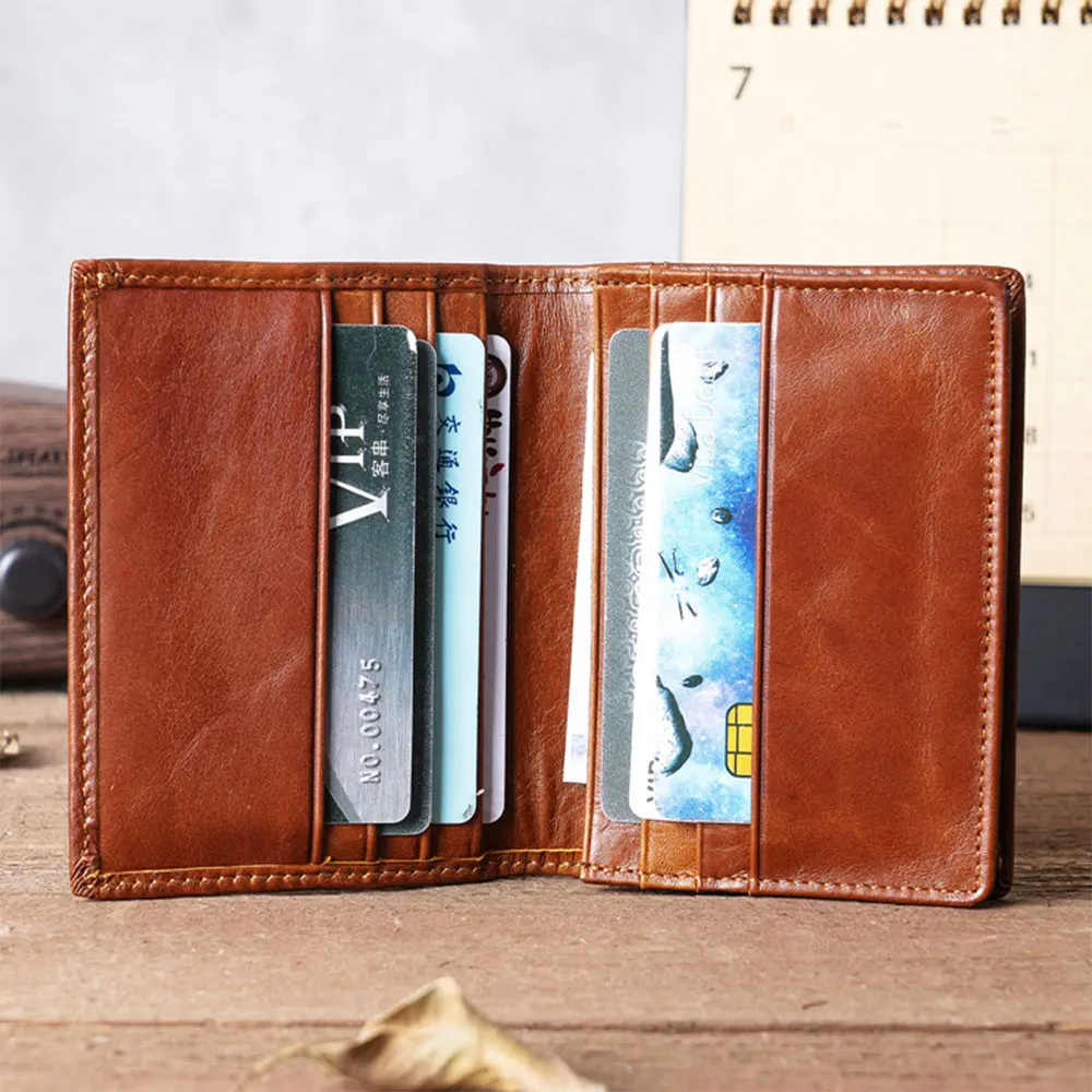 Vintege Genuine Leather High Quality Credit Card Holder Mens Wallet Short Mini Slim  License ID Card Cases Multiple Slots Purse