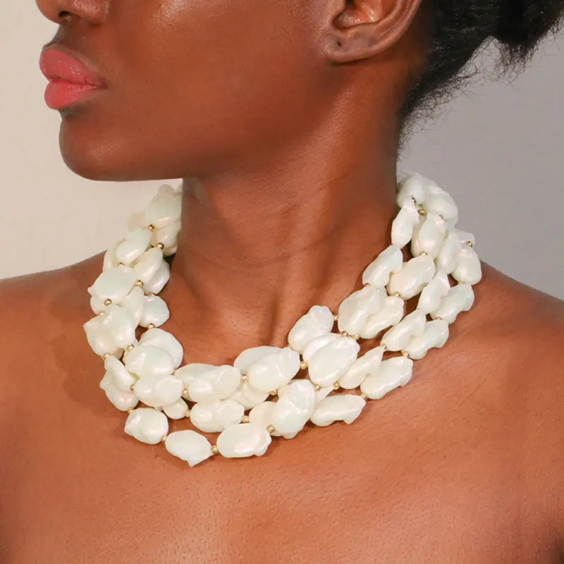 Collier en acrylique multicouche avec perles pour femme et fille, bijoux pour mariage et fête