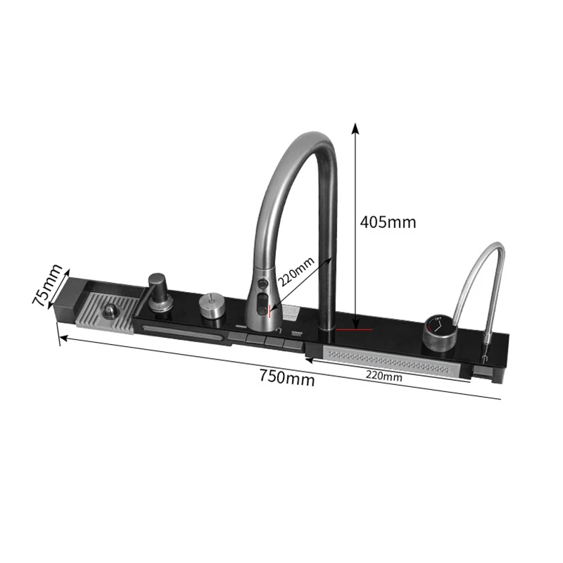 Aço inoxidável duplo cachoeira pia, gravado grande slot único, luz ambiente digital, lavatório, pia da cozinha