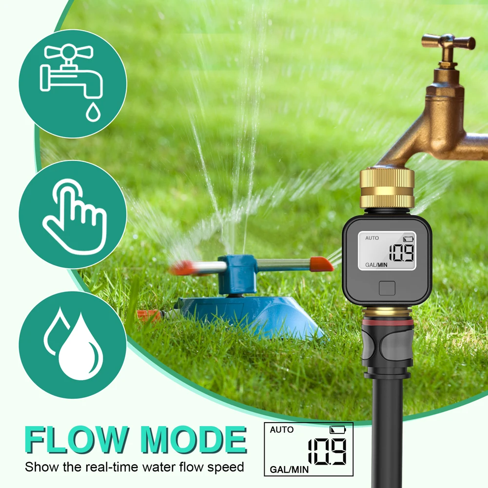 مقياس تدفق المياه الرقمي مخرج مدخل نحاسي اختبار استهلاك المياه متر مستشعر عداد المياه الإلكتروني للحديقة الخارجية #3