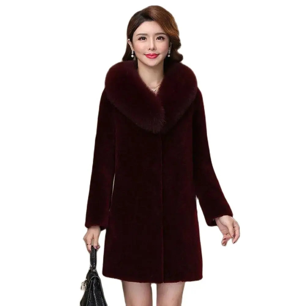 

Fashion Fur Coat Temperament Long Haining Sheep Shearing GranularCashmere Imitation Lamb Hair Loose Warm Mother Casual Coat Woma