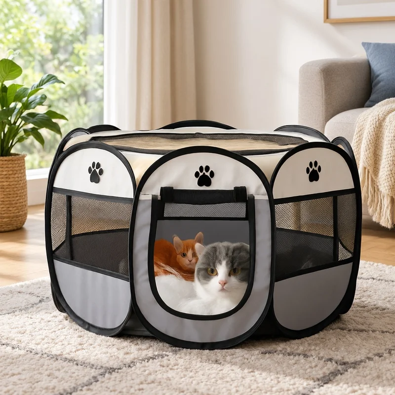 Large Octagon-Shaped Foldable Pet Kennel for Outdoor Use, Quick Assembly, Ideal for Dogs and Cats