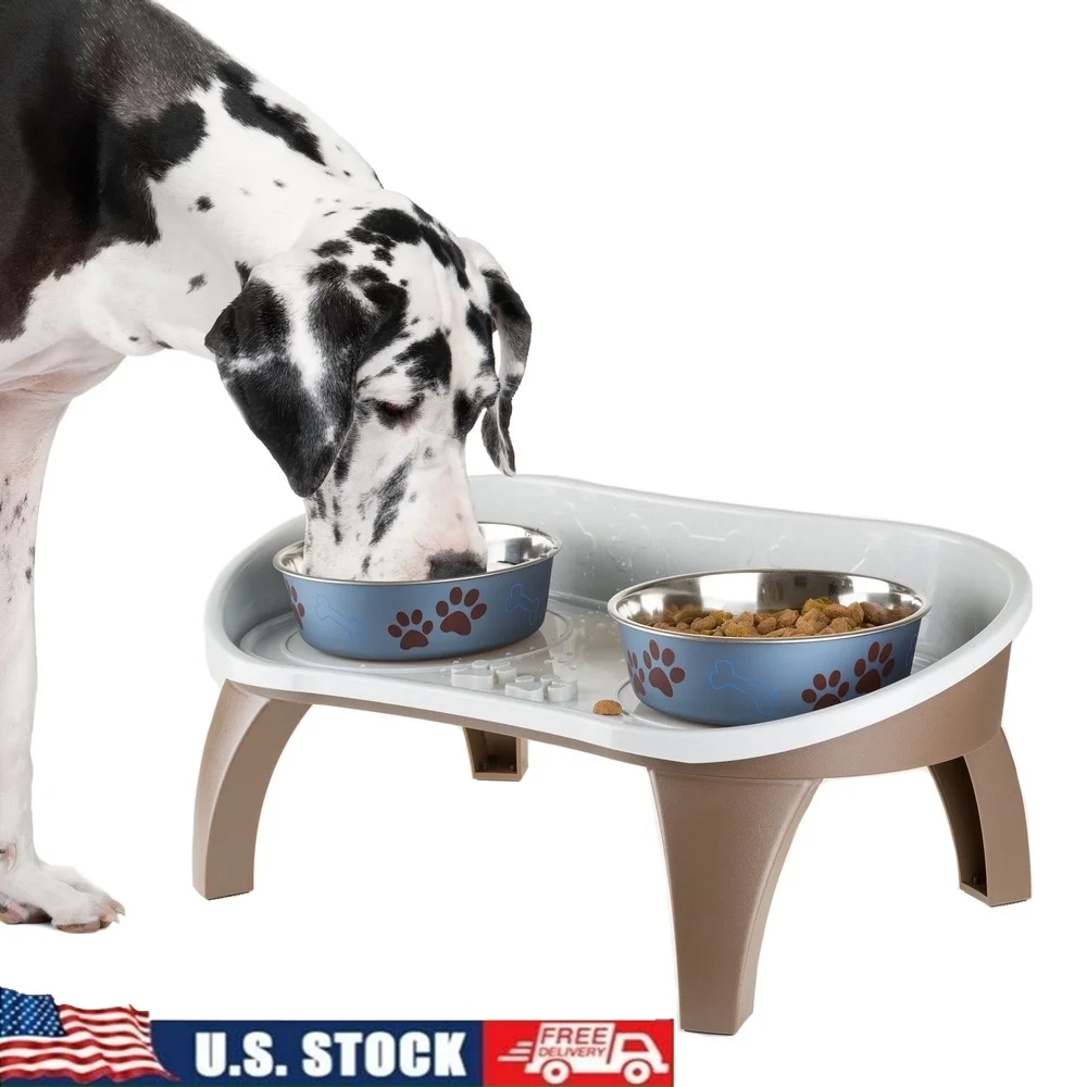 

Raised Dog Bowl Stand with Splash Guard Non-Slip Base Portable Feeding Tray Dogs and Cats Easy Clean Dishwasher Safe