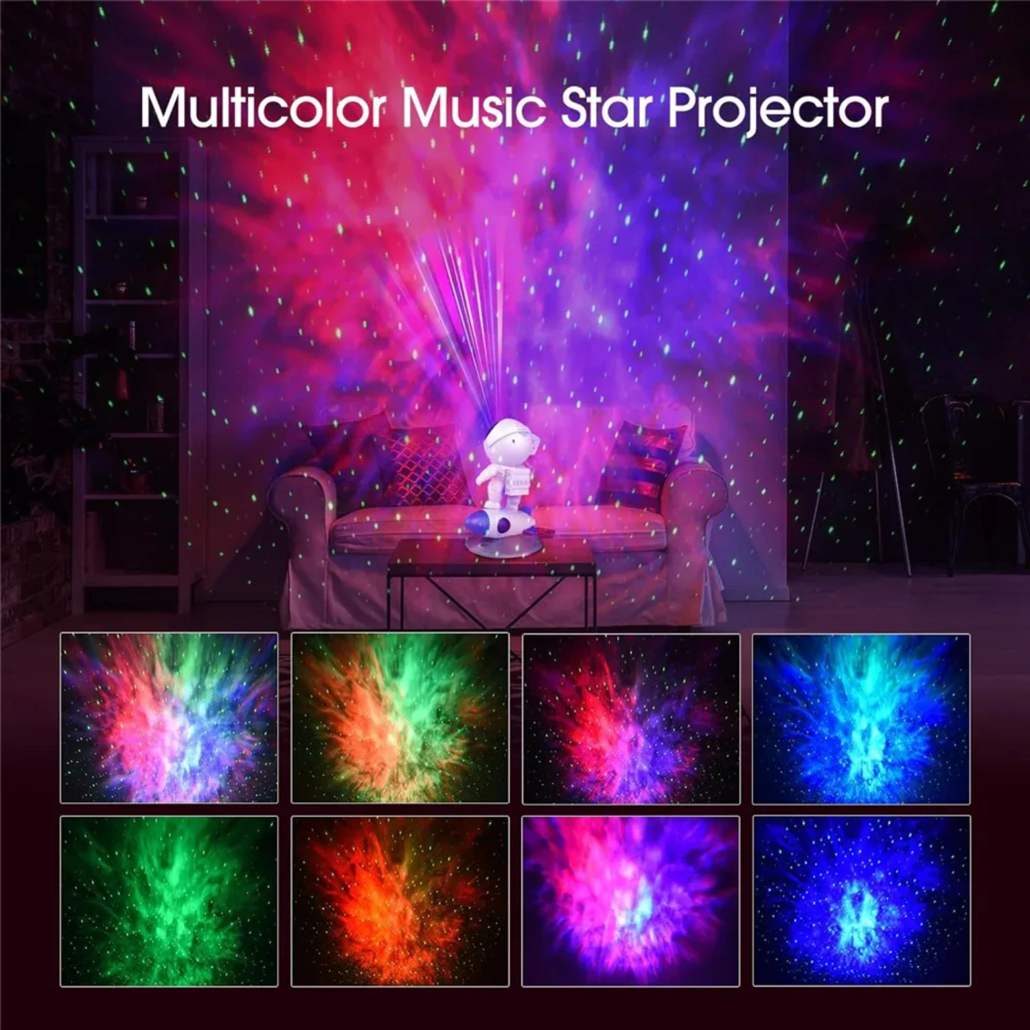 Upgrade your bedroom with the enchanting Rocket Astronaut Night Light Projector - showcasing breathtaking starry sky and planeta