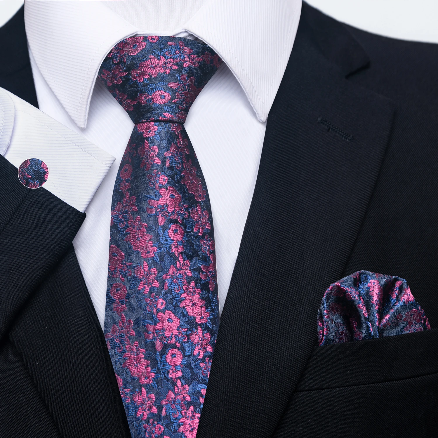 

100% Silk Tie For Men Top grade Luxurious 7.5 cm Tie Hanky Cufflink Set Purple Necktie Formal Clothing Independence Day