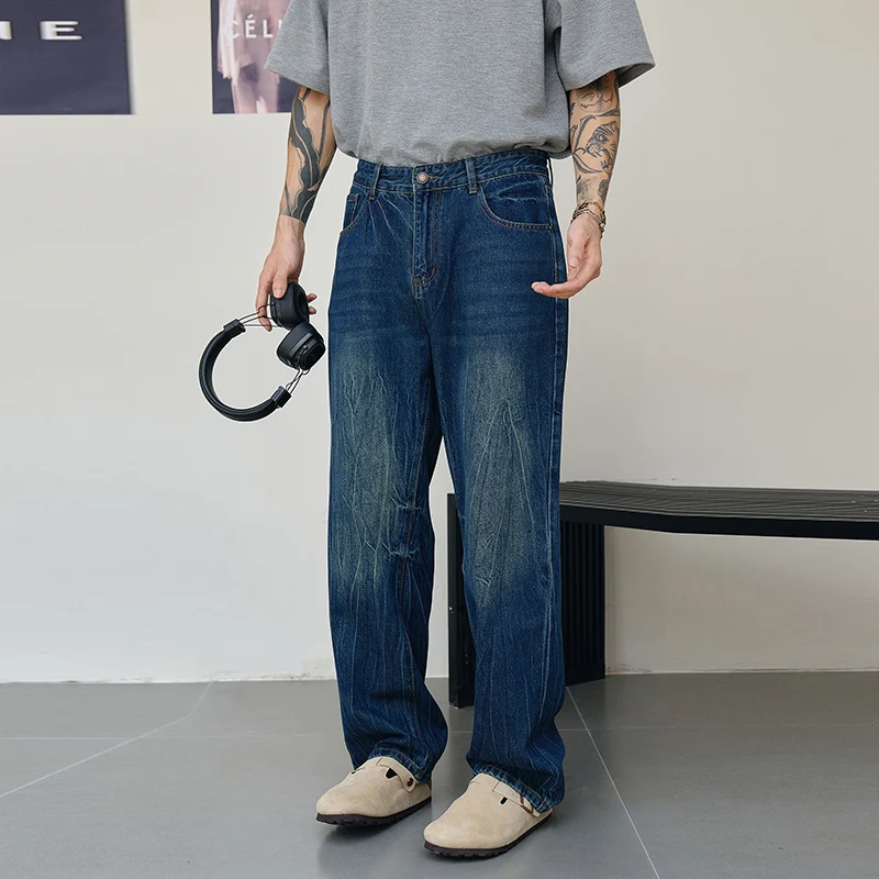 2025 New Men's Wear Blue Wide-Leg Denim Pants Baggy Jeans Vintage  Jeans Loose Fit  New Trend Denim