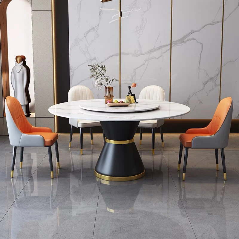 Luxury modern round marble stone rotating dining table dine room set for 4 6 8 10 chair dinning tables and chairs sets furniture