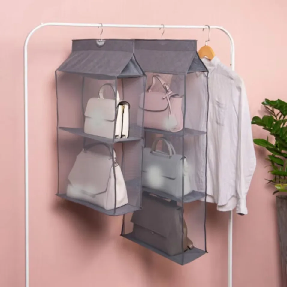 Hanging Handbag Purse Closet Organizer Storage 2/3/4 Grids Pockets Space Saving