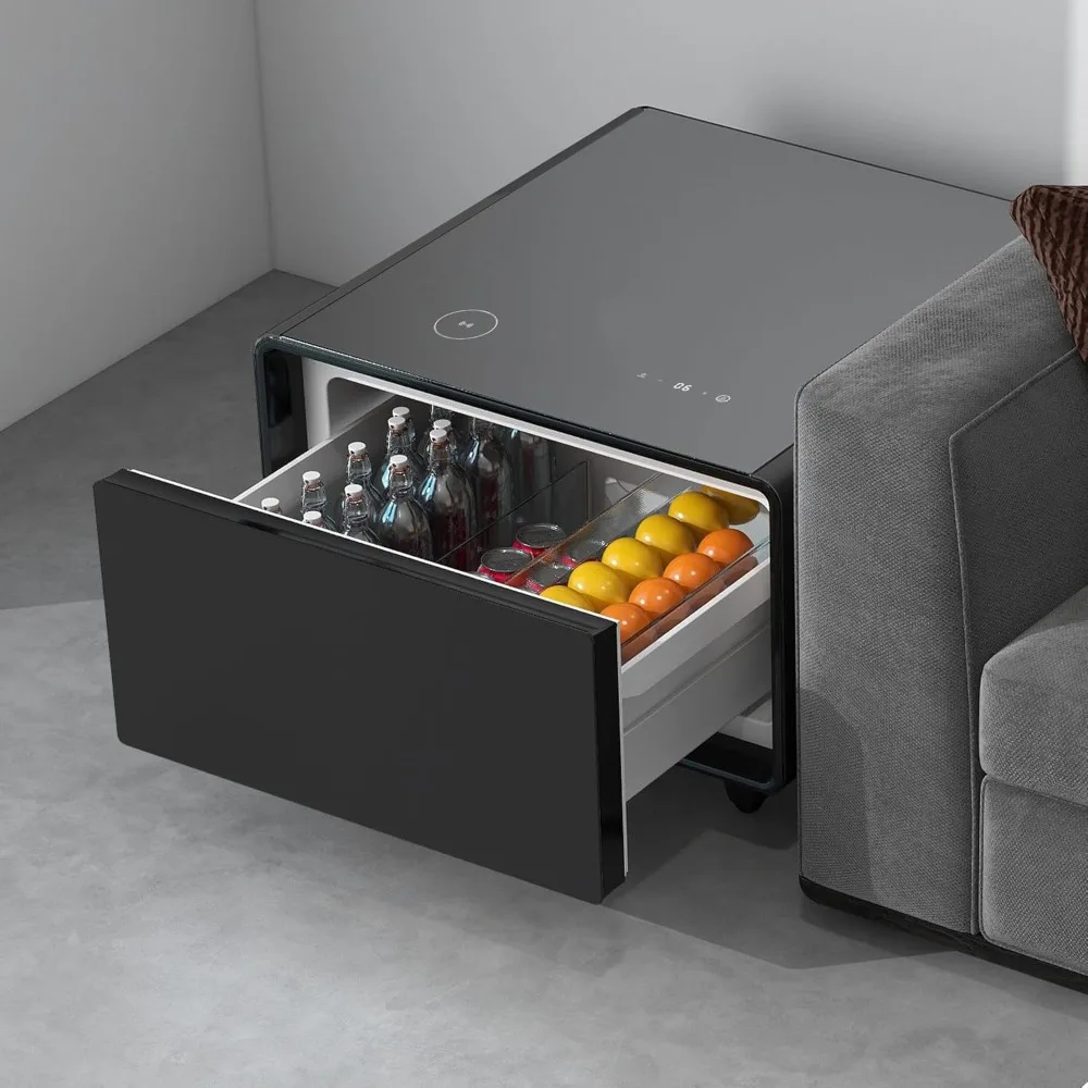 

Smart Coffee Table with Fridge, Smart Center Table with Wireless Charging Station, Temperature Control, Power Socket, USB Ports
