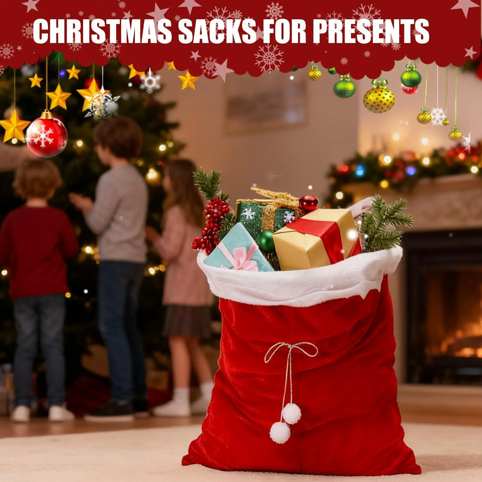 Weihnachtssack mit Weihnachtsmannmotiv, 27,6 x 19,7 Zoll, Aufbewahrungstasche mit Kordelzug, wiederverwendbar, Weihnachts-Süßigkeitentüte für Partygeschenke