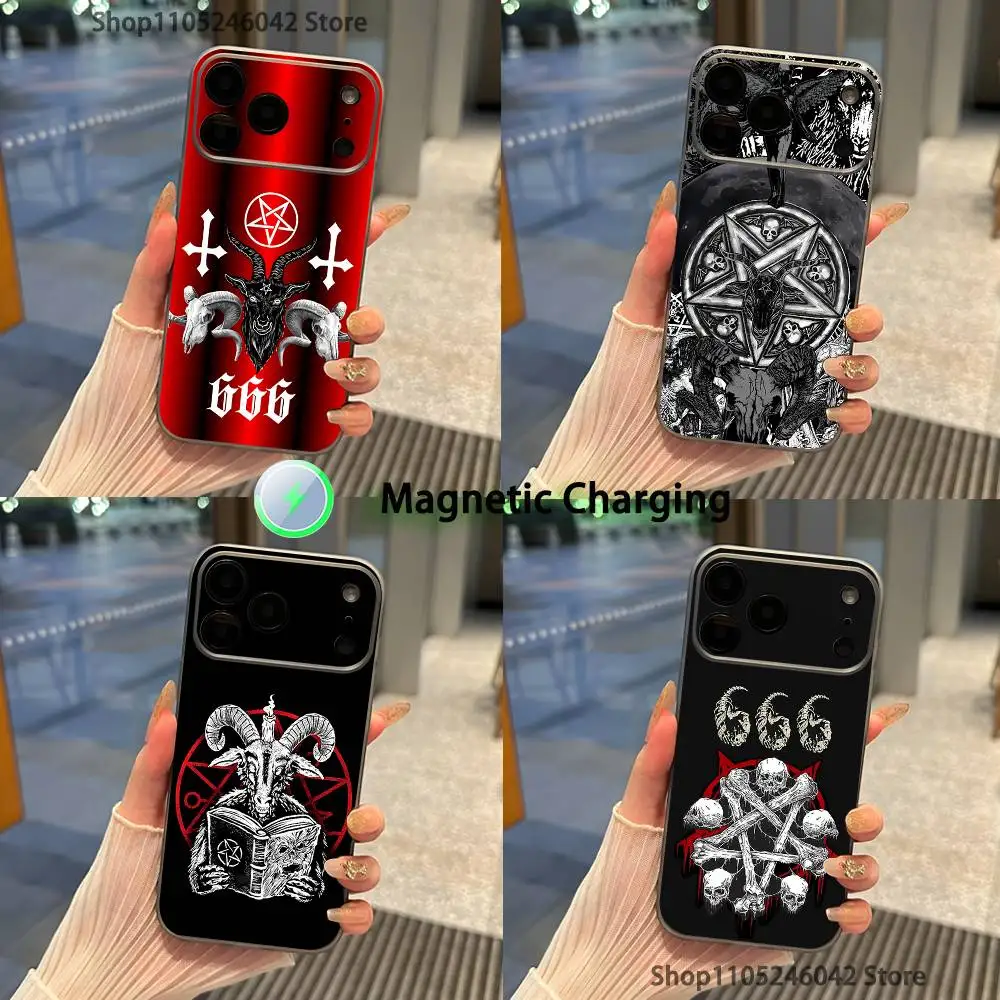 

Pentagram 666 Demonic Satanic Magnetic Wireless Charging Transparent gray Phone Case For iPhone 17,16,15,14,13,12,Pro,Max,Plus