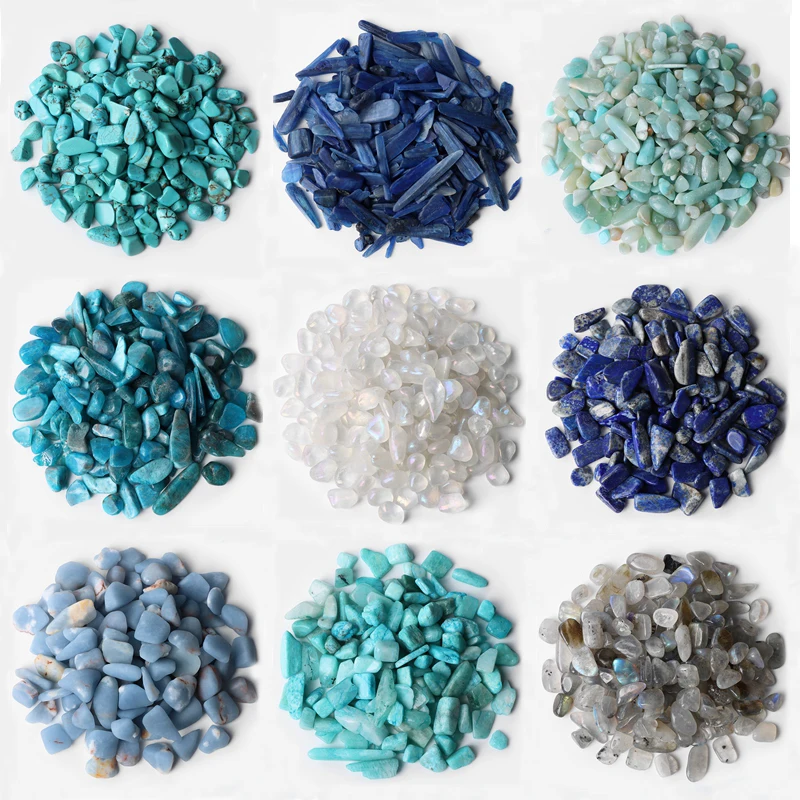 6-9MM Natural Blue Crystal Quartz Chips Healing Turquoises Angelite Lapis Kyanite Stones Gravel Specimen Jewelry Stone Decor