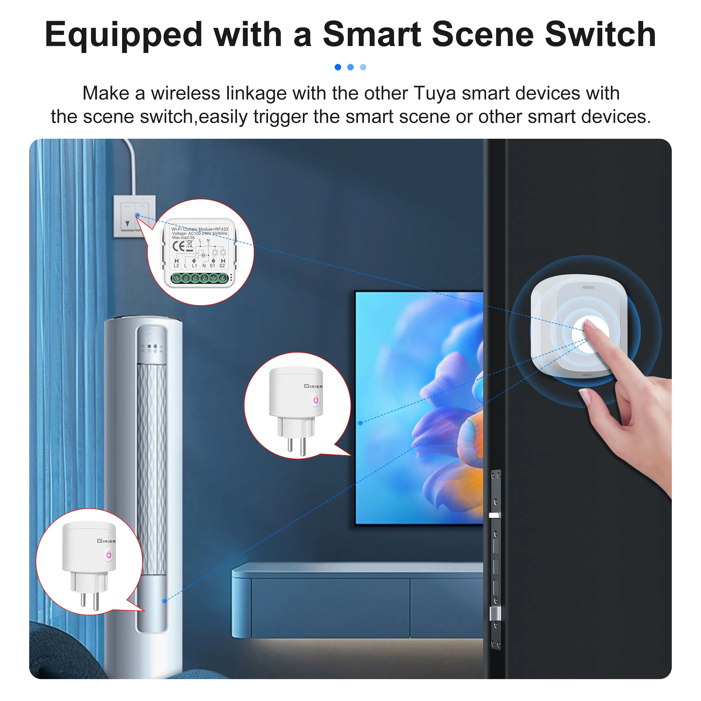 GIRIER Tuya ZigBee Door/Window Sensor with Wireless Smart Scene Switch Garage Door Contact Detector for Home Security Hub Needed