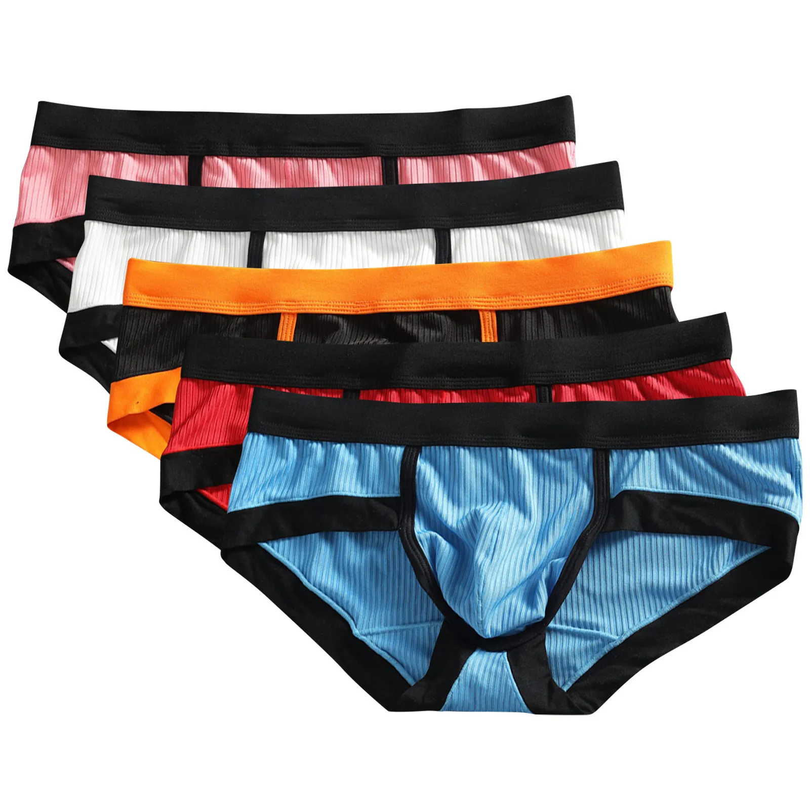 Men\'s low-waist sexy underwear U-convexs large bag youth striped Underpants breathable soft comfort loose fiber fabric briefs