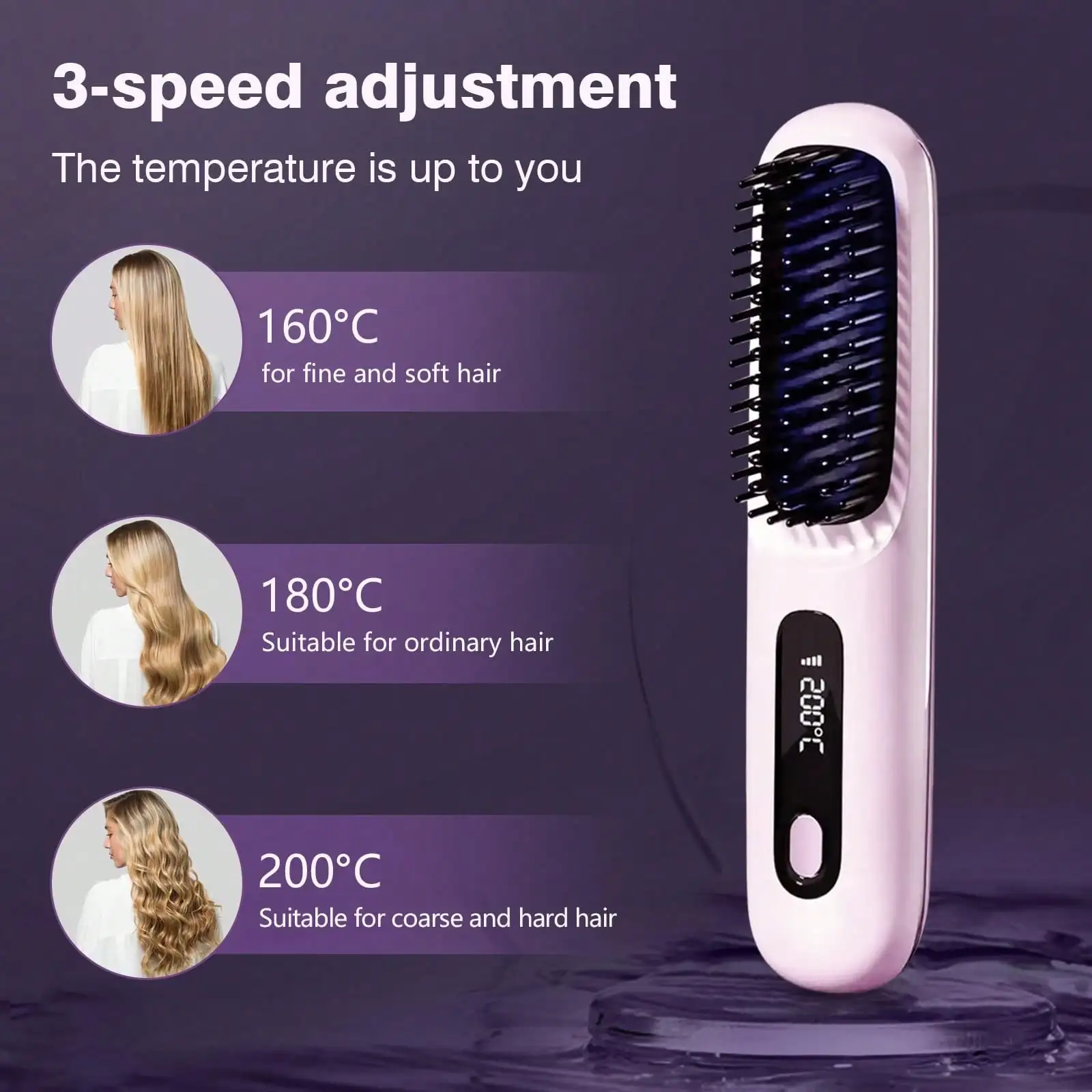 Women's Wireless Portable Hair Straightener, USB Rechargeable Negative Ion Hot Air Straightening Brush, Effectively Smooths Frizz, Makes Hair Shiny And Soft, Anti-Scald Design, 3 Temperature Settings, image 5