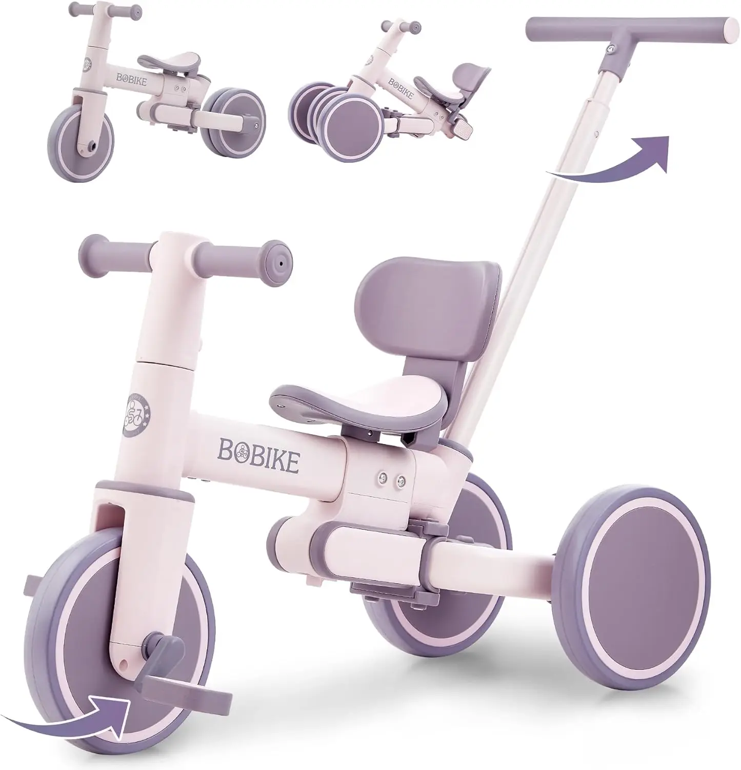 푸시 핸들 및 등받이가 있는 어린이 삼륜차, 유아 균형, 18 개월 ~ 5 세 유아용 5 인 1 삼륜차