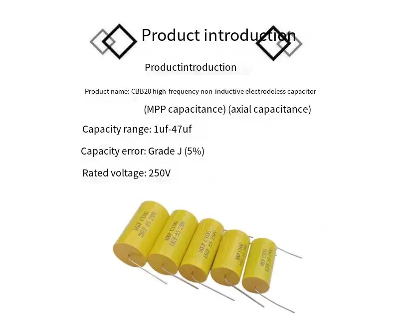 2PCS 250V electrodeless MKP axial feedthrough capacitor 0.68~47uFJ treble thin film capacitor frequency divider audio