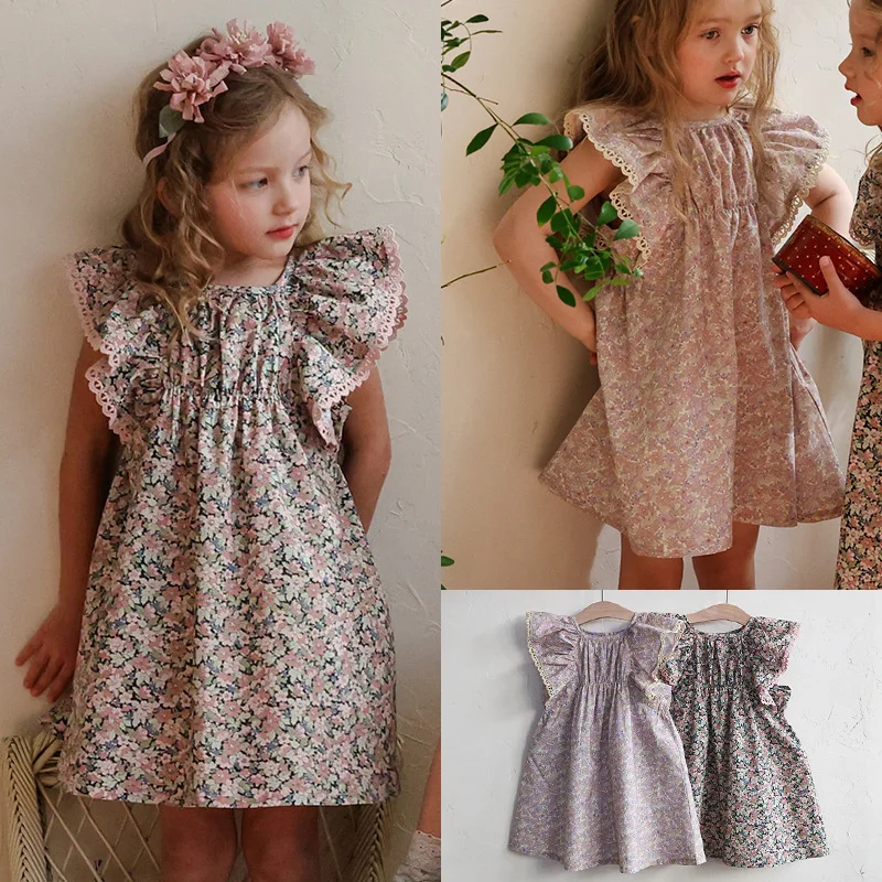 2026 Summer New Product: Korean Children's Girls' Elegant Sweet Fragrant Flower Sleeves Vest Dress