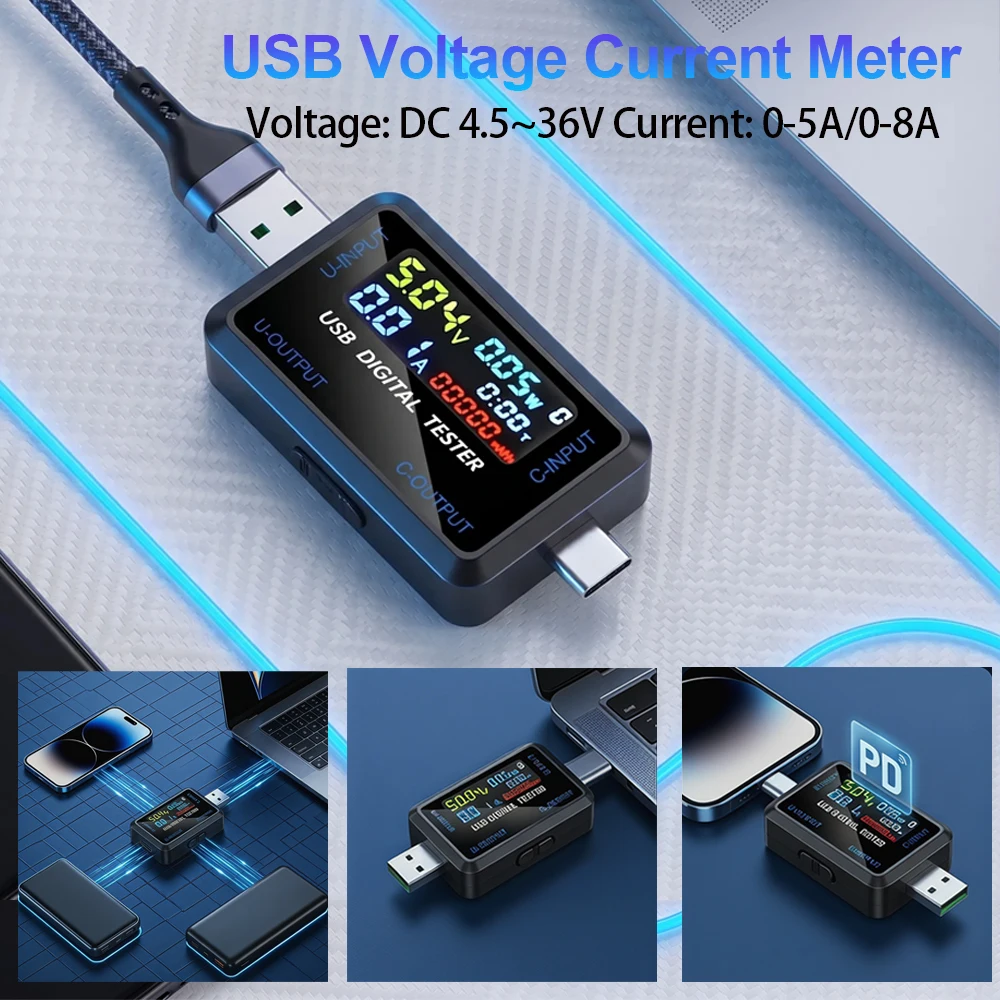 DC 4.5~36V Digital Voltage Current Capacity Tester USB Type-C Multifunctional Power Meter Display Fast Charge Protocol Detector