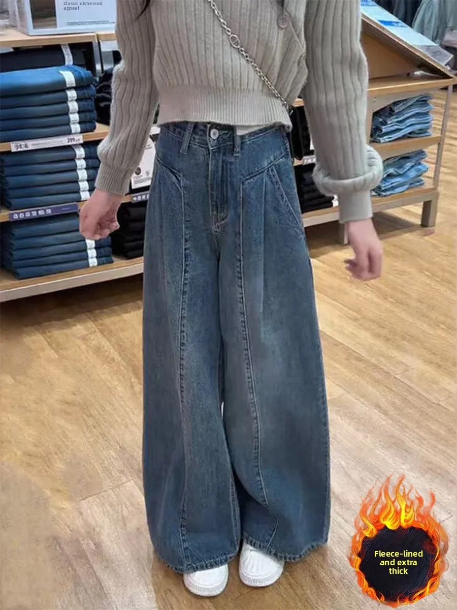 

Большие размеры Fce Lined Thi Джинсовые брюки Женские зимние свободные брюки с высокой талией Тонкие прямые широкие брюки Винтажные повседневные брюки с талией...