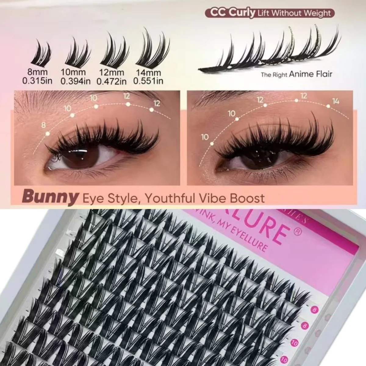 WINKLURE Rabbit Eyelash Cluster Serie Cartoon-Stil Wimpernbüschel Anime Fairy Einzelwimpernbüschel Nassformbare Wimpern – Detail 3