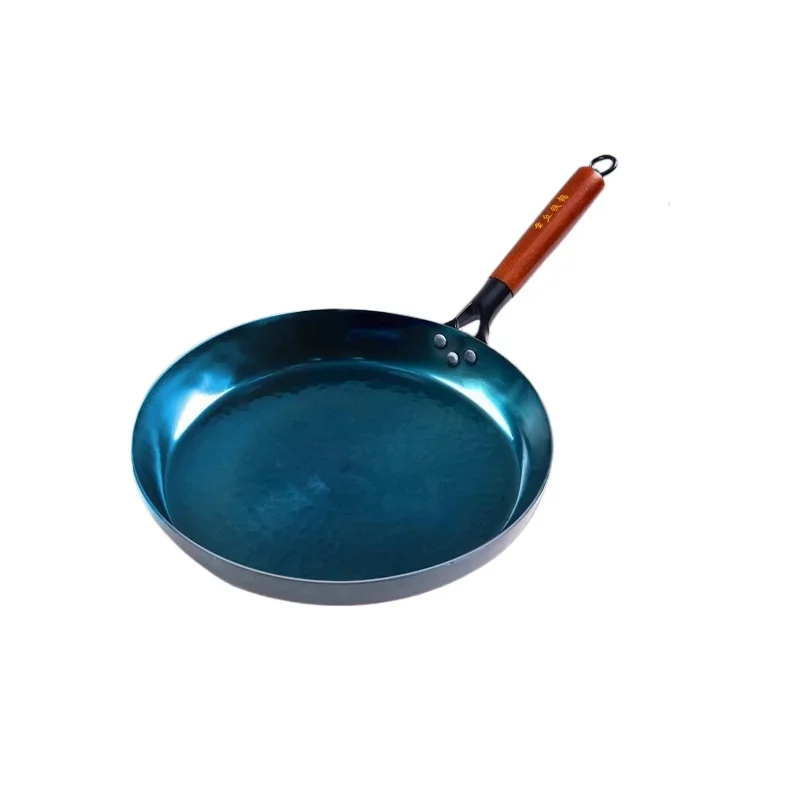 30cm Frying Pan Cast Iron Pan Uncoated Kitchen Cookware with Anti-scald Wooden Handle for Gas Stove Induction Cooker