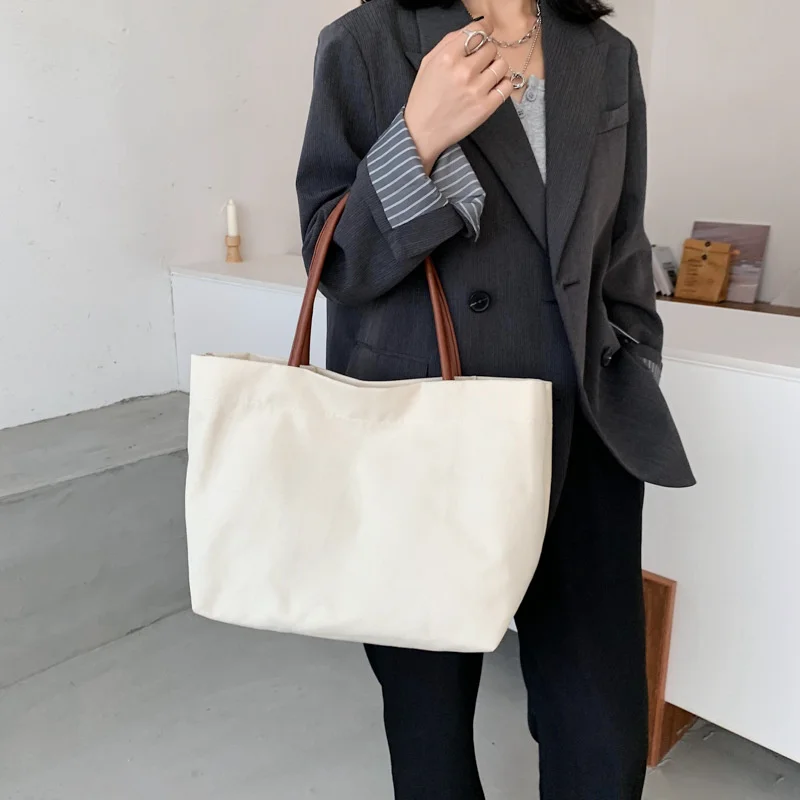 Bolso de lona coreano para mujer, bandolera de gran capacidad con un solo hombro, estilo Simple con cremallera, novedad de 2020