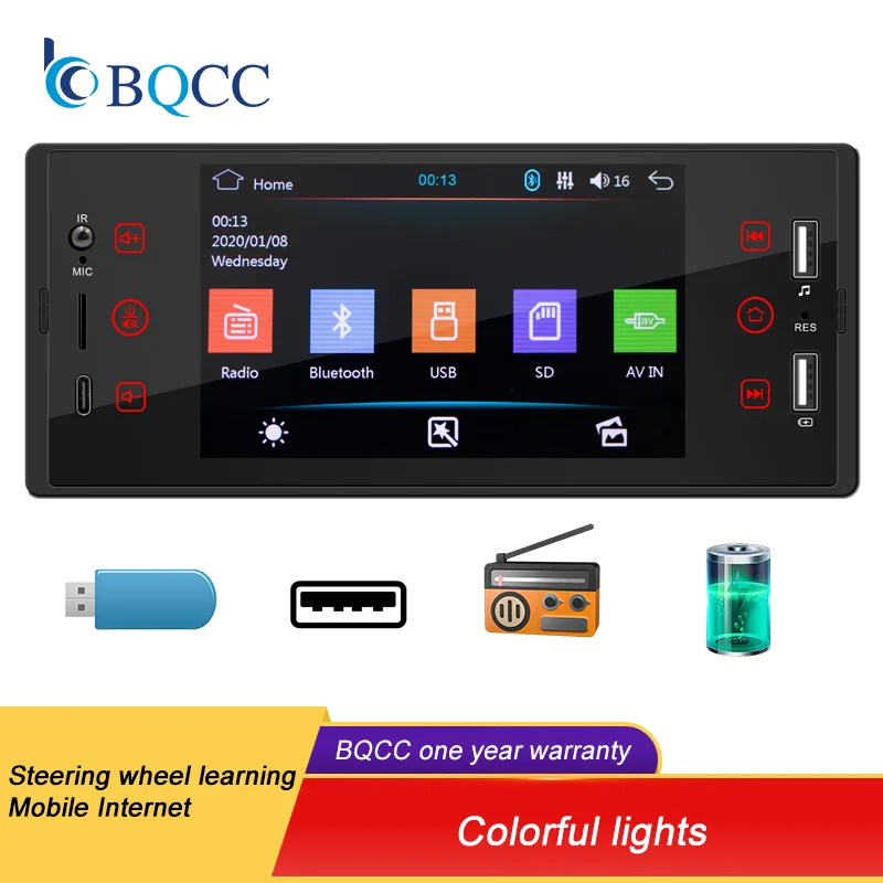 El mejor reproductor de video MP5 para coches: BQCC 1Din con pantalla retráctil y luces coloridas