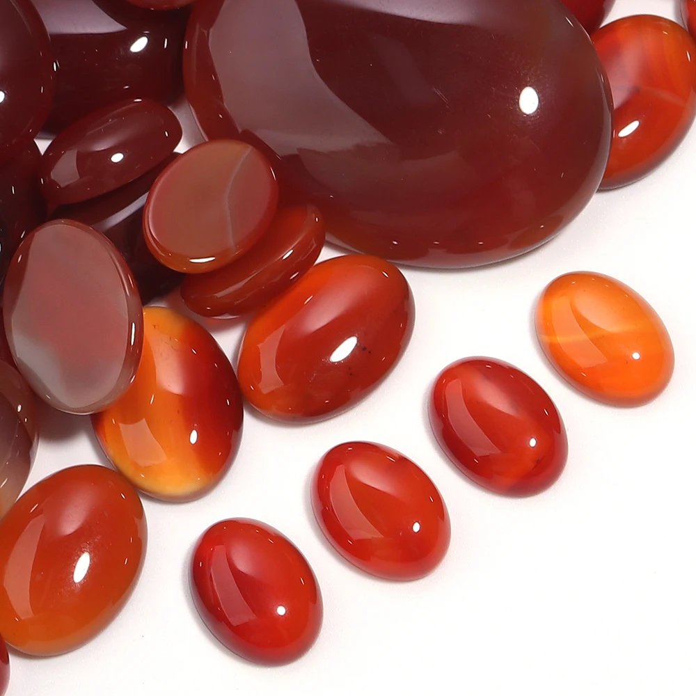 

2/5/10Pcs Natural Stone Cabochon Oval Flatback Red Agate Beads Spacer Stone Cabochon for DIY Jewelry Making Ring Pendant Finding