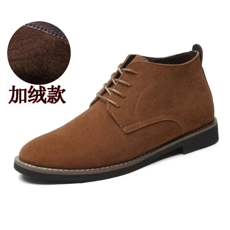 Fashion New Product Men\'s High Top Reversed Suede Men\'s Shoes Frosted Cowhide plush Men\'s Boots Business Casual Leather Shoes